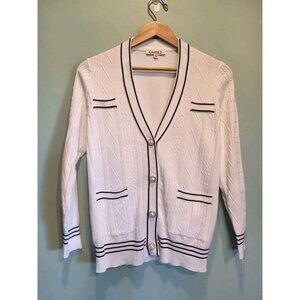Nanette Lepore Lightweight Cableknit Old Money V Neck Cardigan Sweater Pockets M